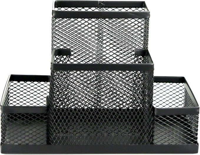 Huron Pen Holder and Desk Organizer Caddy, 4 Compartment Storage for Pencils Pens Sticky Notes Office Desk Accessories for Home Office,Black Steel Mesh (1/4/24/96) (1 pc) - Image 2