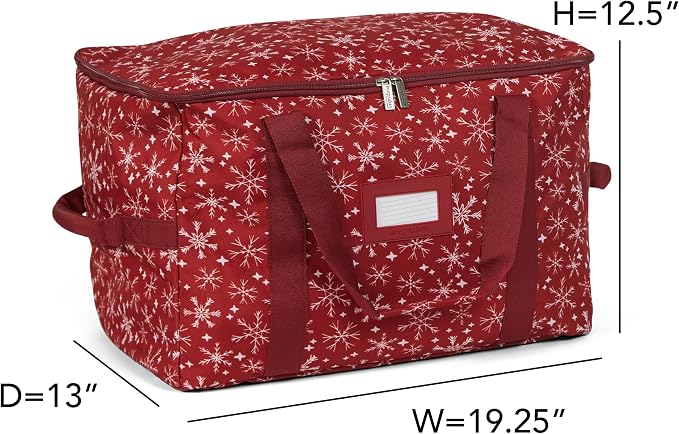 Covermates Keepsakes Adjustable Ornament Storage Bag – Heavy-Duty Polyester, Padded Dividers & FlexGrid Trays – Protective Holiday Ornament Organizer with Handles & Label Window, Red Snowflake - Image 3