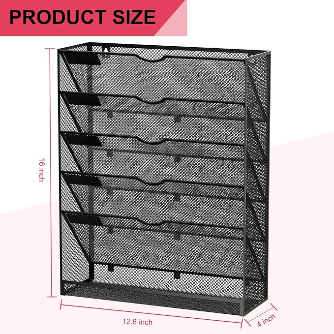 Hanging Wall File Organizer 6 Tier Wall Mounted Mail Paper Folder Holder Document Organization Stand, Vertical Desk Magazine Rack for Office Home Cubicle Countertop, Black - Image 3