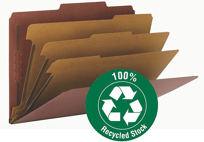 Smead 100% Recycled Pressboard Classification File Folder, 3 Dividers, 3" Expansion, Legal Size, Red, 10 per Box (19099) - Image 3