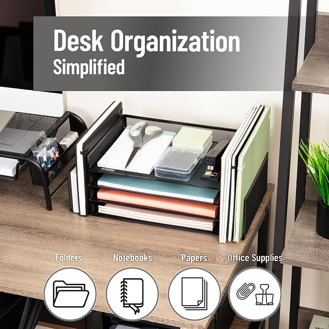 Mind Reader Desktop Organizer, File Storage, Paper Tray, Workspace, Office, Metal Mesh, 16.75"L x 9.15"W x 6"H, Black - Image 2