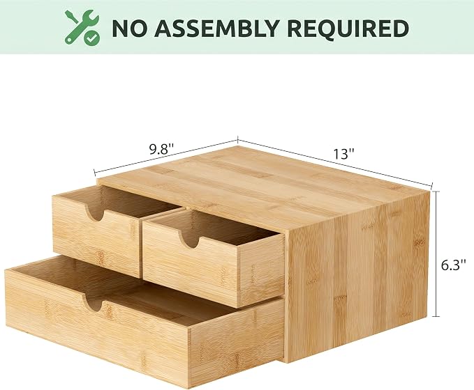 Bamboo Desk Organizer with Drawers, Desktop Storage for Office Supplies | 3 Drawers Desktop organizer, No Assembly Required, Natural Wood Wooden Desktop Drawers Box for Bills, Cosmetics, Seals, Paper - Image 3