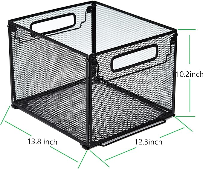 SETTFRFE 2 Pack File Organizer,Metal File Crates for Hanging Folders,Black | Mesh Letter Size Hanging Folder Organizer & Filing Crate with Handle,Stackable Rack for Office Supplies,Classroom & Home - Image 7