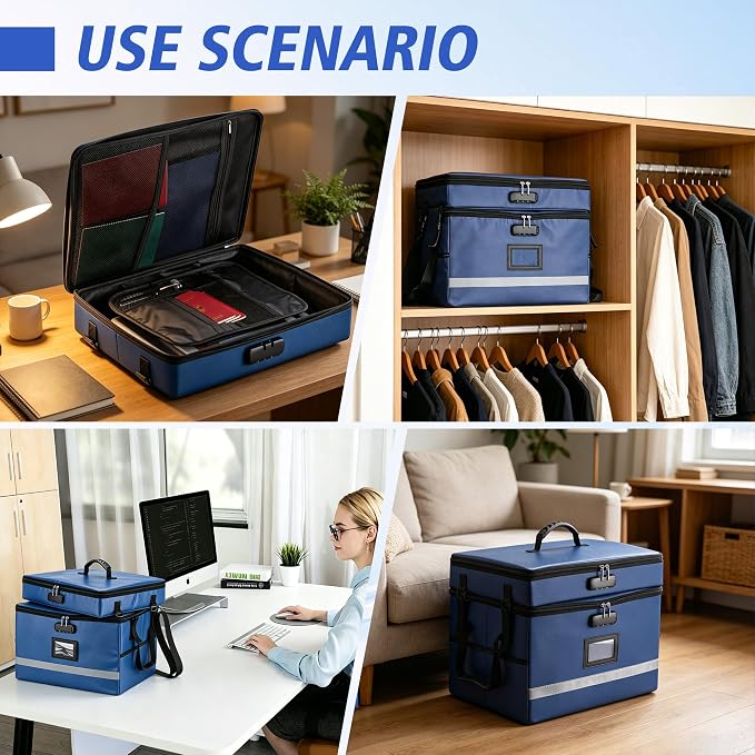 EXLIFBAG 2 Layer File Box with Lock, Portable Document Organizer Box with Handle, Fireproof File Box for Home Office, Legal File Organizer Storage - Image 7