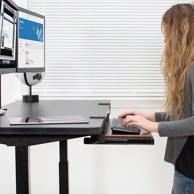 VIVO Dark Walnut Large 27 x 11 in Under Desk Keyboard Tray, MOUNT-KB05D | Keyboard Tray for Typing, Slide Out Platform, Extra Sturdy C-Clamp Mount System, Computer Drawer, Black Frame - Image 5