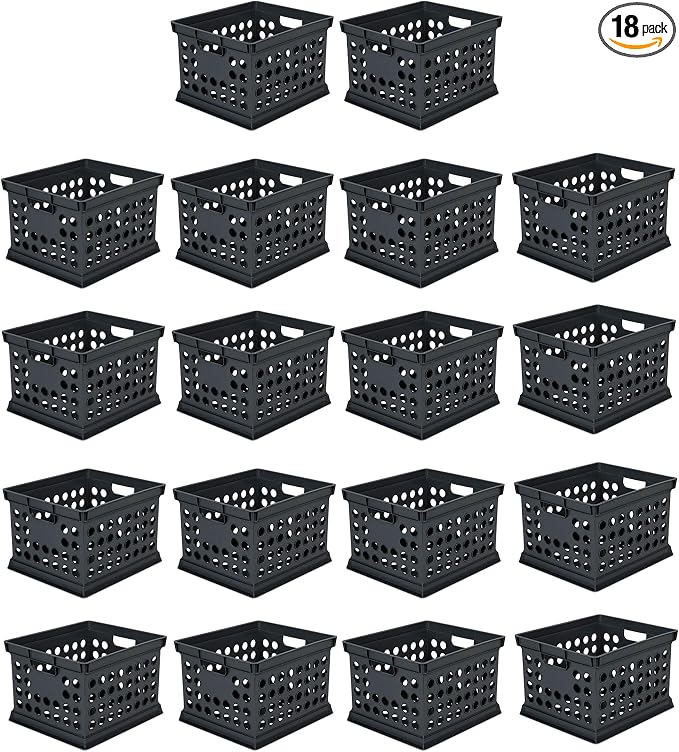 Sterilite Storage Crate Bin File Organizer for Home & Office,Black, 18-Pack | Heavy-Duty and Stackable Plastic Boxes and Containers for Desk, Cabinet, Dorm, Garage, or Utility Organization by Sterilite