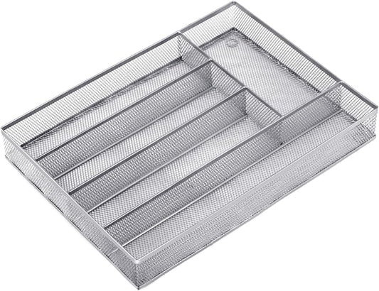 Neudeco Silverware Drawer Organizer, Silver, 5 Compartment | Mesh Wire, Non-Slip Feet, Cutlery Tray, Flatware Storage Divider by Neudeco