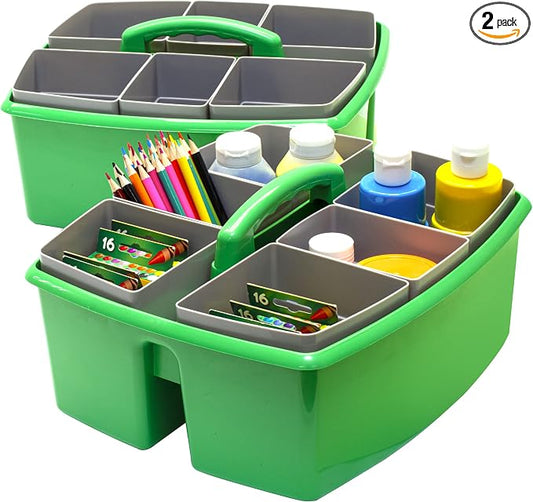 Storex Large Classroom Craft Caddy with Cups, 13 x 11 x 6.575 Inches, Green, Case of 2 (00983A02C) by Storex