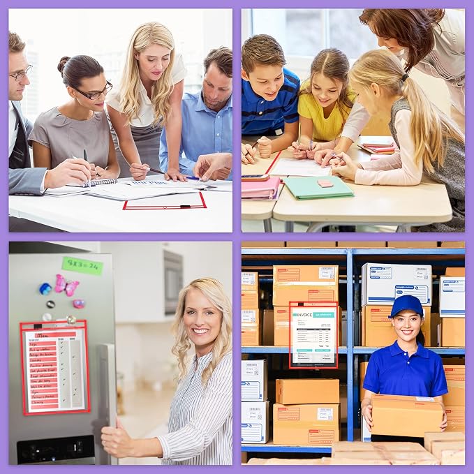 Nezyo Dry Erase Pockets Plastic Job Ticket Holders Shop Holder Order Pockets Clear Sleeves Tickets Folders Plastic Sleeves Paper Teacher Supplies for Classroom(14 x 10 in,Red,12 Pcs) - Image 6