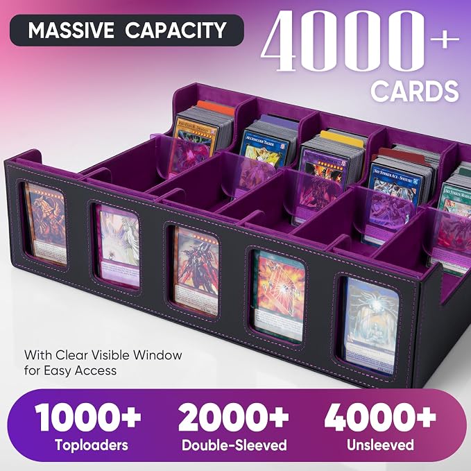 GIRAVO Trading Card Storage Box with Commander Display, 5-Row Deck Case (4000+ Cards), Magnetic Lid & Quick-View Windows, Waterproof PU for MTG, TCG & Sports Cards — 24 Dividers, 10 Stoppers - Image 2