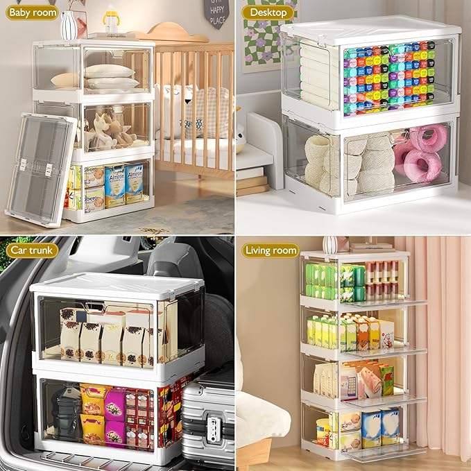 Kmiectse Clear Storage Bins with Lids 3 Pack 【Stackable & Sturdy】 | Plastic Multifunctional Folding Storage Bins for Bedroom, Living Room, Study,Room, 23 QT Folding Box with Magnetic Door - Image 6