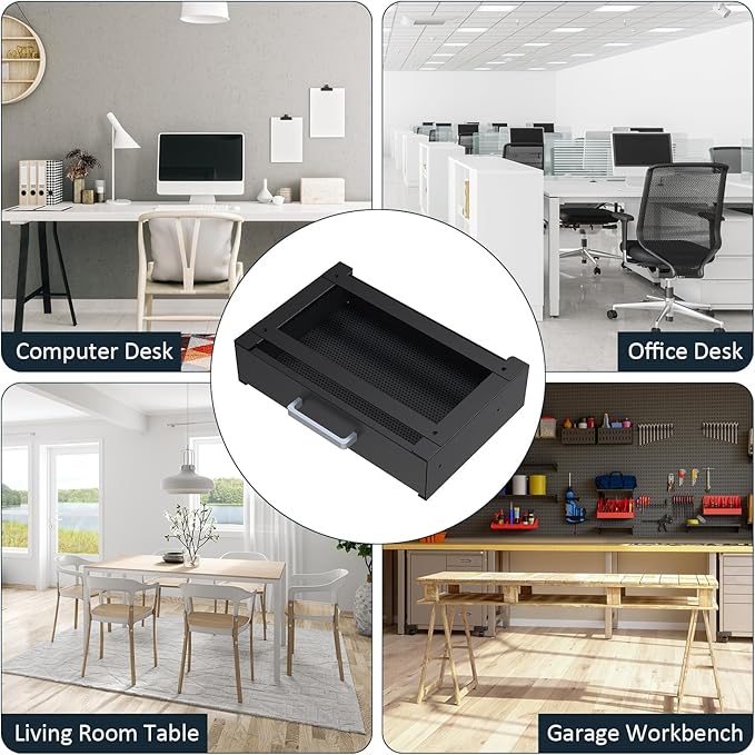 UNITEDPOWER Under Desk Drawer Storage, Pull-Out Office Hidden Counter Drawer, Metal Sliding Organizer Mount Below Table for Standing Electric Adjustable Height Desk, Black - Image 7
