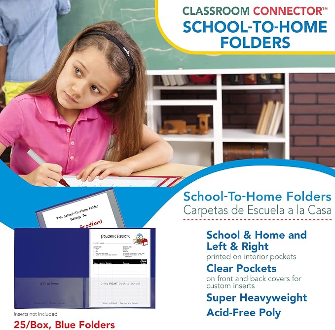 C-Line Classroom Connector School-to-Home Folders, Blue, 25 per Box (32005) - Image 4