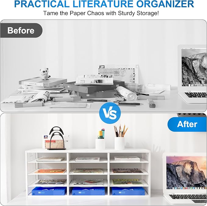 Mail Sorter Adjustable Countertop Mail Holder, Heavy Duty Literature Organizer, Student Mailbox for Classroom, Desktop Bill Paper Organizer for Office Home School, 12 Compartments, White - Image 3