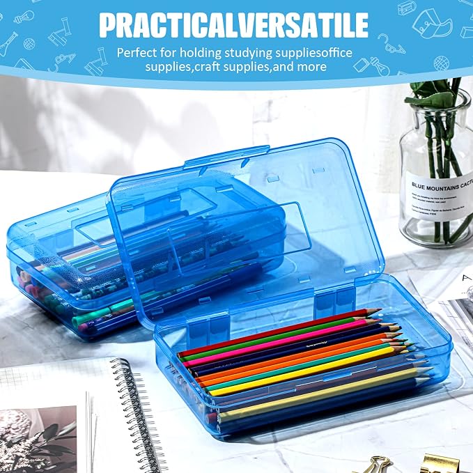 Fainne 24 Pack Pencil Boxes for School Clear Plastic Pencil Case Large Plastic Crayon Box Bulk Stackable Classroom Stationery Organizer School Supplies(Blue) - Image 3