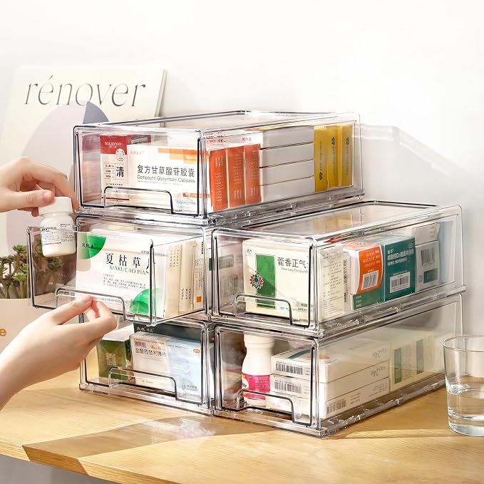 clear Drawer-Type Plastic Storage Box Bins Organizer，Family First Aid Kits Medicine cabinet Box Organizer,Closet ，Shelf，Ointments, Adhesive Bandages，Cosmetics,Office Items (clear, 2L) - Image 3