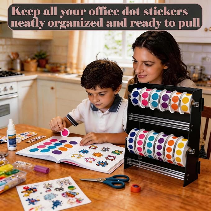 Acrylic Sticker Dispenser, Label Dispenser, Sticker Roll Holder | Double-Layer Design, 12 Roll Capacity, Adjustable Dividers, Easy Visibility, Ideal for Office, School, Craft Rooms & Home - Image 3