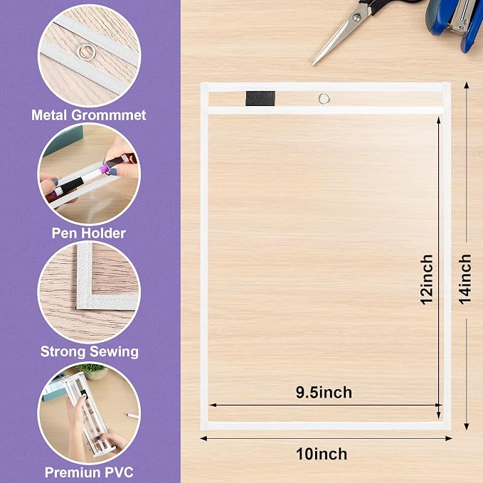 Nezyo Dry Erase Pockets Plastic Job Ticket Holders Shop Holder Order Pockets Clear Sleeves Tickets Folders Plastic Sleeves Paper Teacher Supplies for Classroom(14 x 10 in,White,50 Pcs) - Image 2