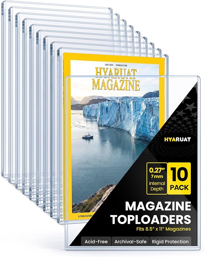9x11.5 Magazine Toploaders 10 Pack, 7mm Capacity Magazine Holders | 15 Mil Rigid PVC Magazine Protector Sleeves, Clear Acid-Free for Collectors, Photos, Posters, Vintage Issues, Comic&Documents by HYARUAT