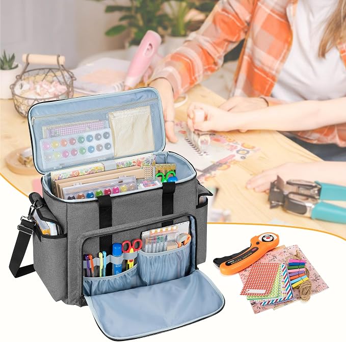 Trunab Scrapbook Bag with Laptop Sleeve & Pockets, Craft Organizer Tote | Padded Laptop Sleeve, Multiple Pockets for Scrapbooking Supplies & Art Tools - Image 4