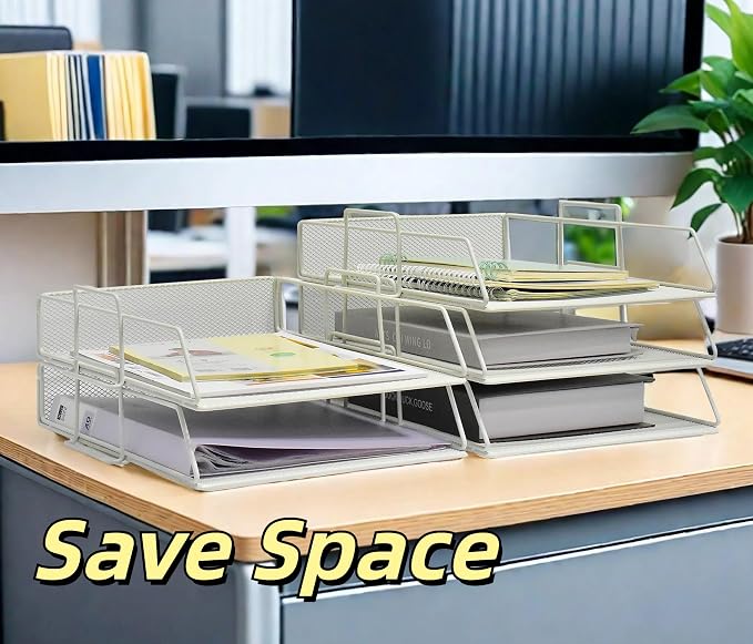 YFS A4 Mesh Letter File Folder Holder, Paper Organizer Letter Tray with Handle, 2 Tier Stackable Letter Tray, Document Organizer, Office Decor (A4,Horizontal,Black, 2 Tier) - Image 4
