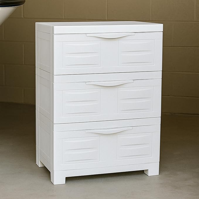 Sunnydaze 29.5" 3-Tier Heavy Duty Garage Storage Drawers, Speckled White | Easy-Clean Plastic Storage Cabinet with Drawers, Includes Anti-Tip Kit, Fully Assembled for Garage, Laundry Room, Office - Image 2