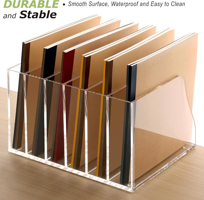 SANRUI Acrylic Desk File Organizer, Clear Magazine File Holder 6 Slot | Vertical Workspace Sorters, Folder Rack for Office Accessories Organization Storage - Image 6