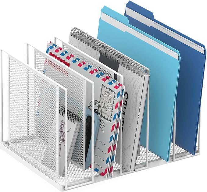 File Organizer for Desk, 5-Section Vertical File Sorter, Paper Holder Organizer Standing Metal File Folder for Office Home Classroom, White by JMHUD