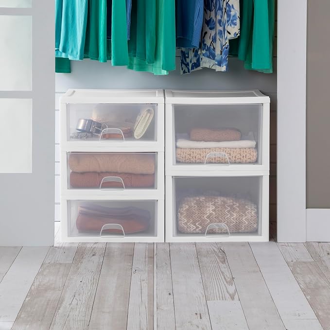 Sterilite Stacking Drawer Storage Organizer for Clothes, 16 Quart, 18-Pack | White Frame, Stackable Modular Clear Plastic Drawers & Containers for Clothing, Accessories, Craft Supplies, Shoes or Linens - Image 6
