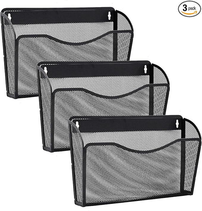 Gawerk 3 Pack Wall File Organizer, Mesh Wall File Pocket Mail Organizer Hanging Metal Vertical Wall Mounted File Holder for Office/Home by Gawerk