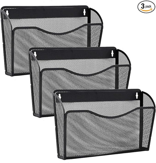 Gawerk 3 Pack Wall File Organizer, Mesh Wall File Pocket Mail Organizer Hanging Metal Vertical Wall Mounted File Holder for Office/Home by Gawerk