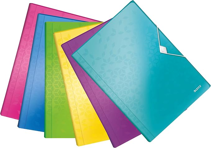 Leitz A4 Expanding Project File, Integrated Index with Expanding Compartments, Elastic Closure, Flexible Plastic, Assorted Colours, Wow Range, Pack of 6 - Image 2