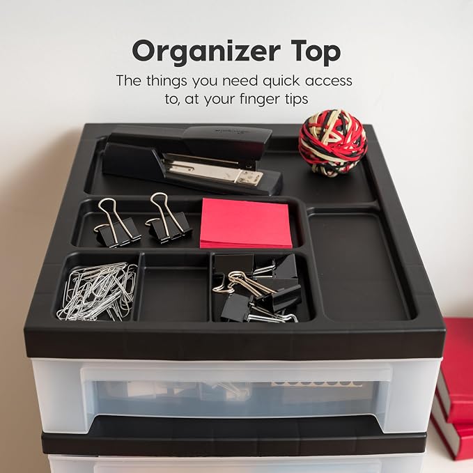 IRIS USA 10-Drawer Rolling Storage Cart, Black/Clear | Keep craft supplies, office essentials, classroom items, and accessories organized with easy-access drawers for daily use - Image 7