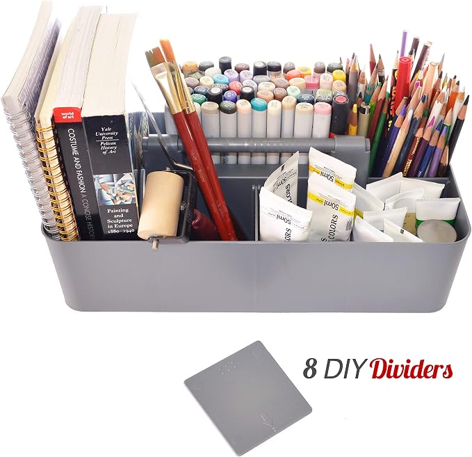 -Large Portable Caddy, DIY Dividers, 8 Compartments, School Office Supplies Home Business Organizer,Portable Basket with Handle Storage Made in USA (3 PACK, Orion Gray) - Image 7