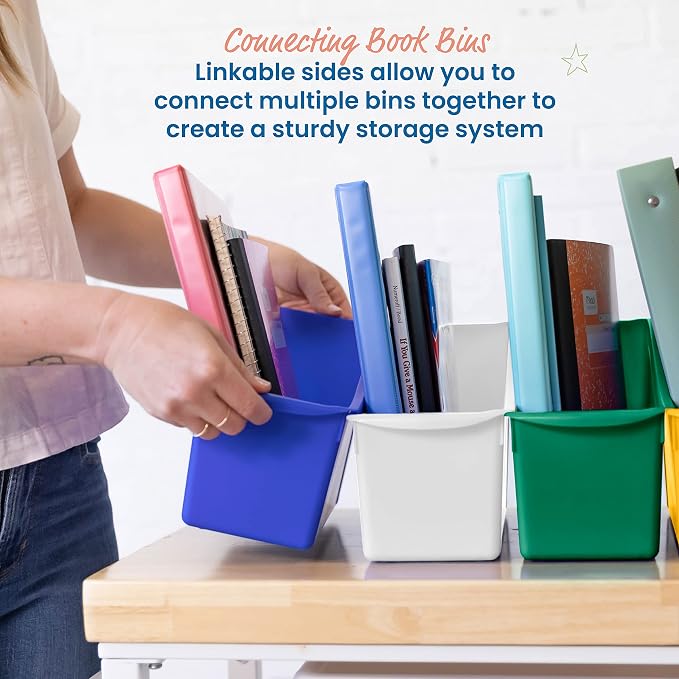 ECR4Kids Linking Plastic Storage Book Bin, Multipurpose Organization, Assorted, 10-Piece - Image 3