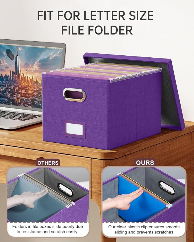 File Organizer, File Box, File Cabinet for Letter File Folder Storage, Hanging File Organizer for Office/Decor/Home,Document Organizer, 1 Pack,Purple-Box Only - Image 4