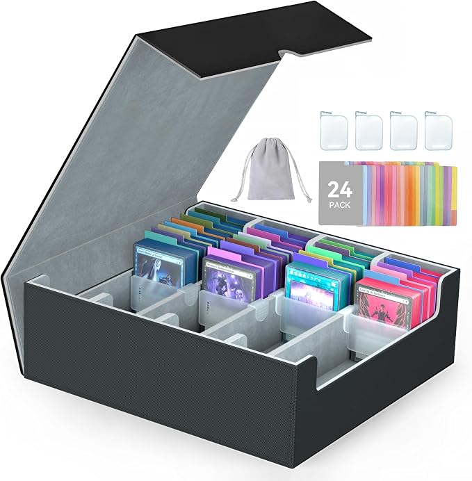 4-Row【3200+】 Trading Card Storage Box, Card Organizer Holder With 24 Dividers, Case Fit for Mtg Tcg Magic Commander Deck Playing Cards, Deck Box for Sport Card by ENTUMODirect