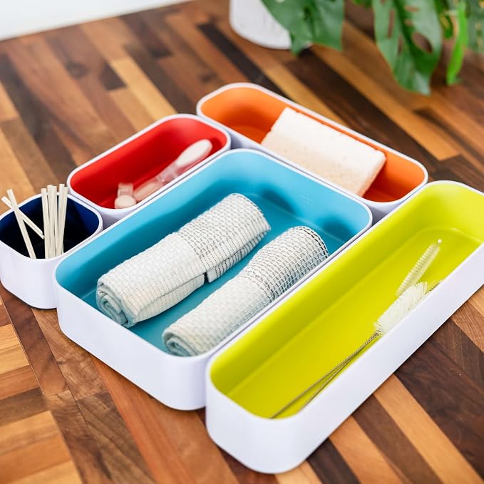 Three by Three Seattle Metal Drawer Organizer Tray Set, 5-Pc, 2" (Assorted) | Deep 2" food-safe metal bins; soft non-scratch base; perfect for kitchen utensils, tools & bulkier drawer items - Image 8