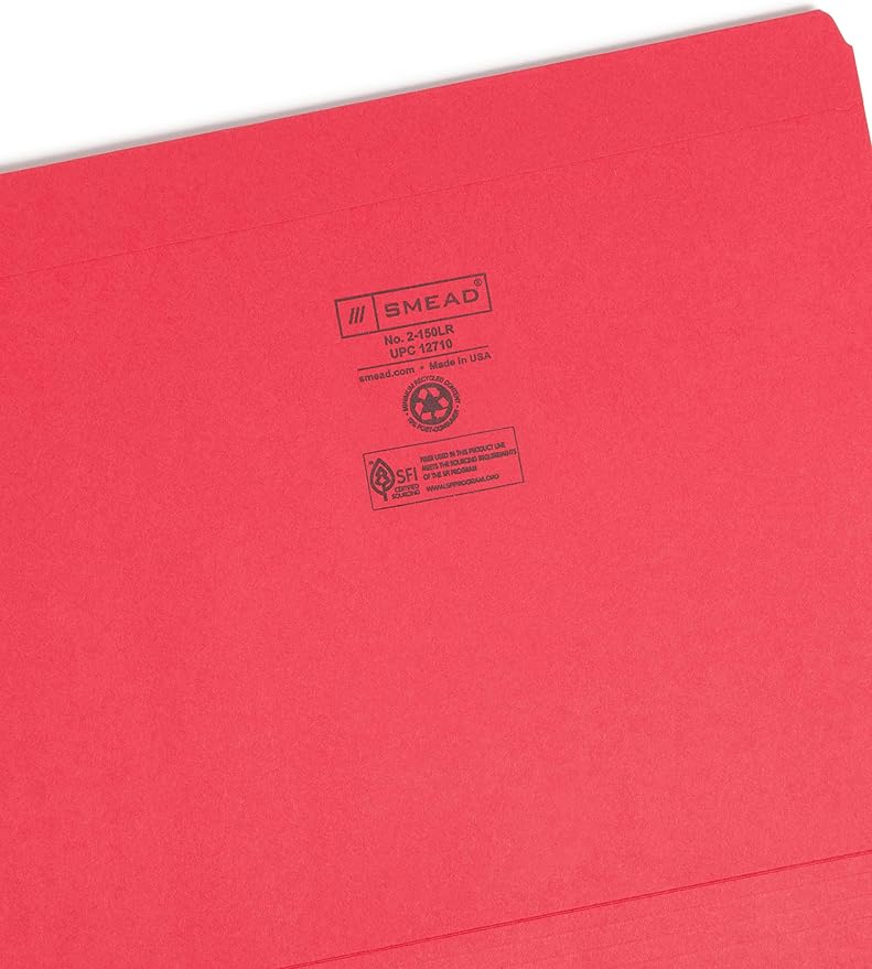 Smead File Folder, Reinforced Straight-Cut Tab, Letter Size, Red, 100 per Box (12710) - Image 3