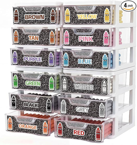 12 Pcs/ 4 Pack Plastic Crayon Organizer for Classroom Back to School Clear Crayon Storage Boxes for Marker Pen Art Craft Supplies Crayons Holder Drawer for Classroom Office Table with Labels by Wenqik