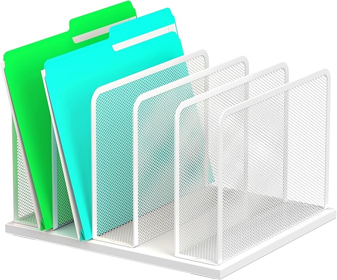 Kuntine.B 5-Section Upright Desk File Organizer White 1 Pack | Vertical, Mesh, Metal, Assembly, Stability, Sturdiness, Organization, Standing by KuntineB