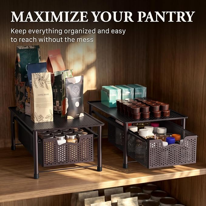 Simple Houseware Stackable Cabinet Basket Drawer Organizer, Bronze - Image 7