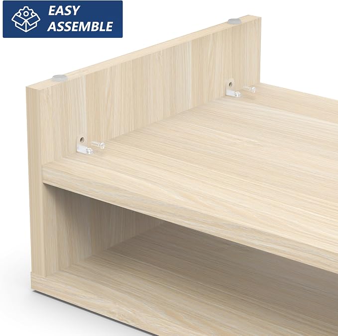 FITUEYES Wooden Monitor Stand Riser, 2-Tier Desk Storage Shelf, Oak | 21.3-Inch Desktop Organizer Fits Laptop, Computer Screen and Office Supplies - Image 3