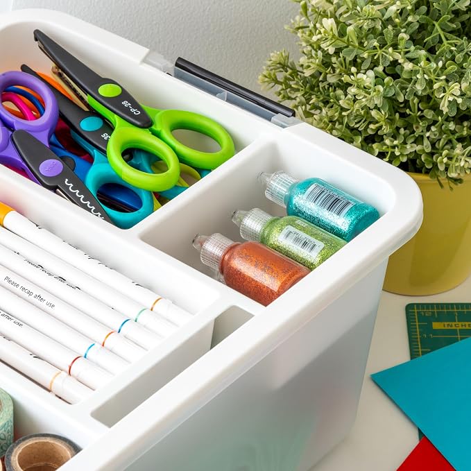 IRIS USA 18 Quart Clear Storage Organizer with Removable Dividers | Removable dividers organize tools, pantry goods, and household supplies. Stackable design saves space - Image 3