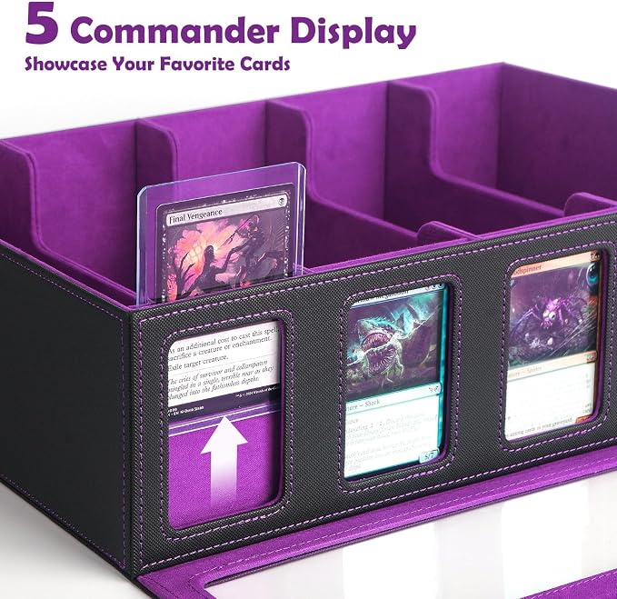 5-Row Trading Card Storage Box with Handle and Commander Display, 3900+ Card Case Includes 5 Top Loaders, 5 Stoppers, 48 Dividers, 1 Dice Tray for MTG TCG PTCG Sports Cards - Image 7