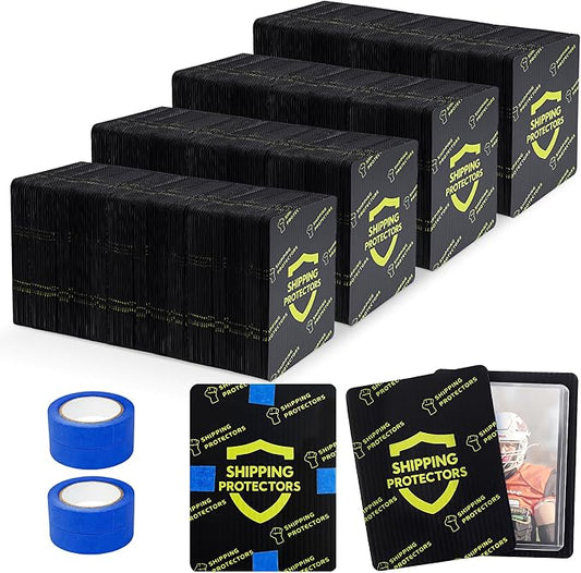 510-Pack Trading Card Shipping Protectors 3.5'' x 4.5'' with 4 Rolls of Tape, Heavy Duty Corrugated Sheet for Safe Shipping, Precut Card Mailers for Sports, MTG, and Collectible Cards (Black) by Succwoah