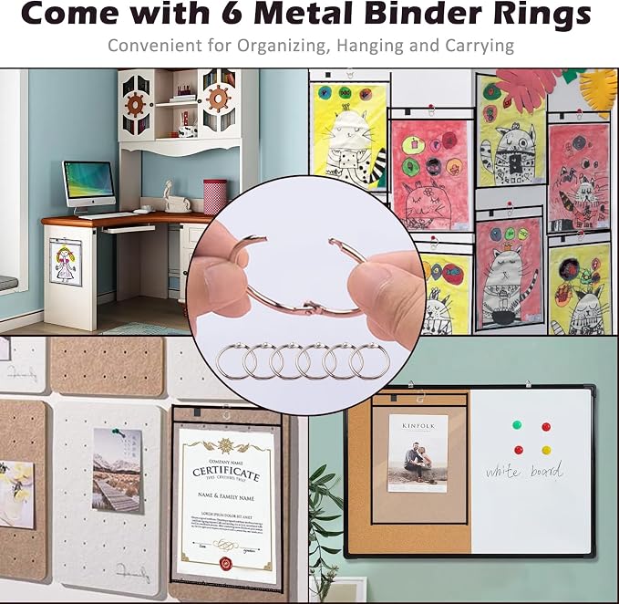 100 Packs Dry-Erase Pockets Bulk Oversized Reusable Dry Erase Pocket Sleeves with 6 Rings, 10x14 Black Ticket Holders, Clear Plastic Sheet Protectors, Teacher School Classroom Supplies - Image 7