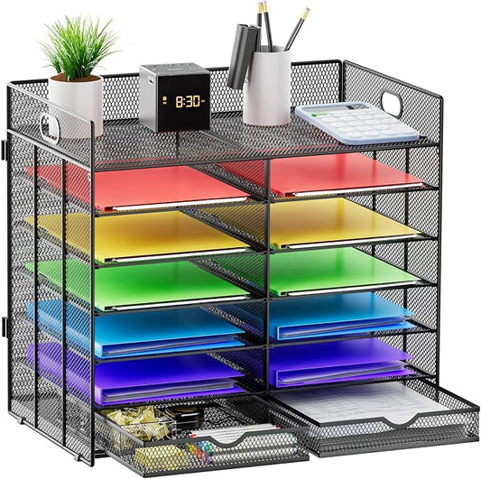 Marbrasse Literature Organizer, Paper Organizer Desk Organizers,Dark Black | 7 Tier Desktop File Sorter Mail Center Paper Storage Cabinet Classroom Keepers Mailbox for Office Home School by Marbrasse