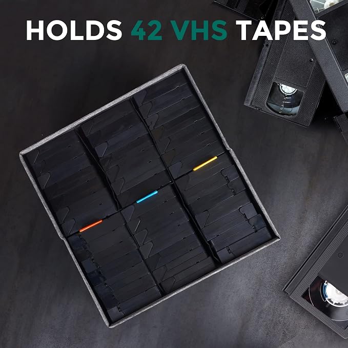 VHS Storage Box with Lid Pack of 3, Practical VHS Storage Case with Index Labels, 14.4 x 13.4 x 8.2 Inches VHS Holder Storage Containers to Store up to 126 VHS Tapes- Gray - Image 2