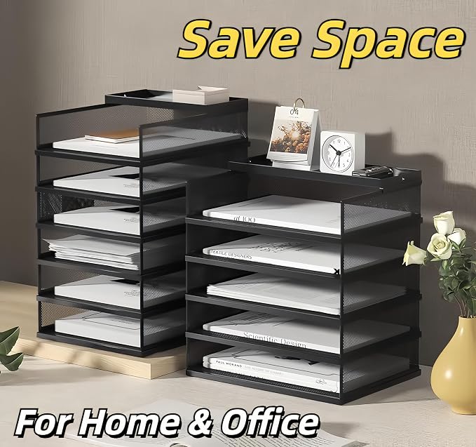 A3 Mesh Desk File Organizer, Stackable Paper Tray，Desktop Document Sorter, File Storage, 3/4/5-Tier Paper Letter Tray Organizer, Desk Accessories & Workspace, Black (3 Tier-Portrait-White) - Image 5